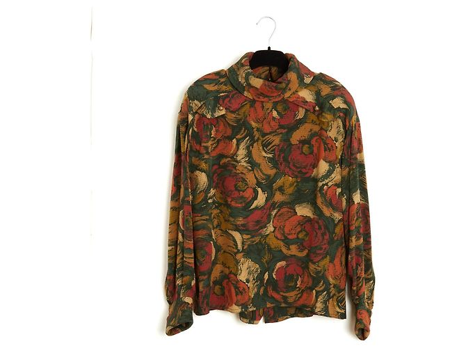 Chloe 1985s Top FR40 Oversized Autumn Silk Blouse UK12 US10 Chloé Karl Lagerfeld Multicolore