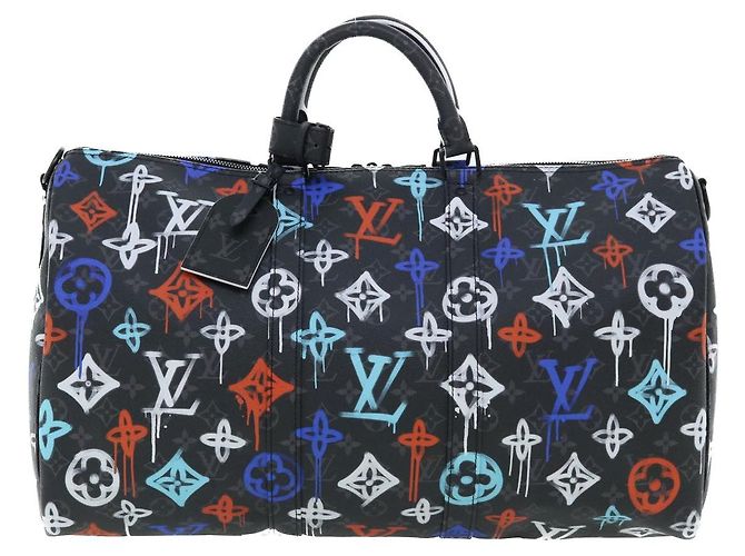Borsa Keepall Bandoulière Louis Vuitton Graffiti Monogram Eclipse in tela 50 Multicolore