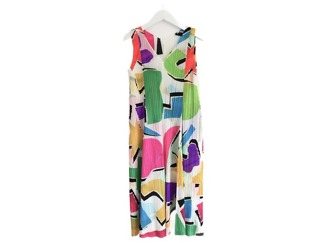 Issey Miyake Pleats Please Kleid mit abstraktem Farbprint Mehrfarben