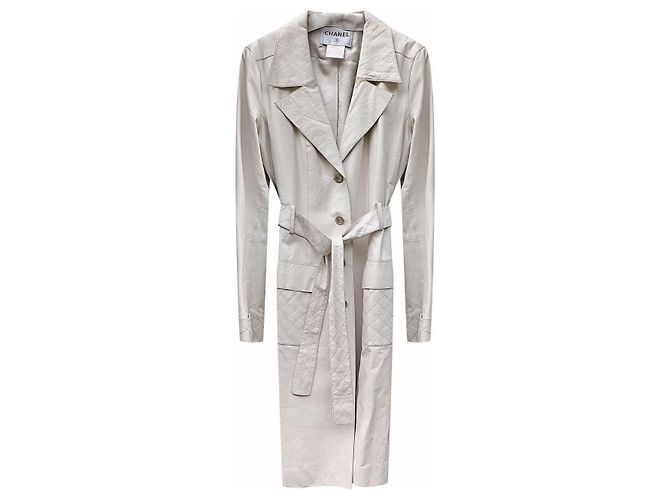 Casaco / Trench de Couro Longo Chanel 2006 Bege