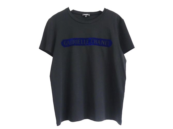 Camiseta com logo aveludado Chanel Gabrielle Preto