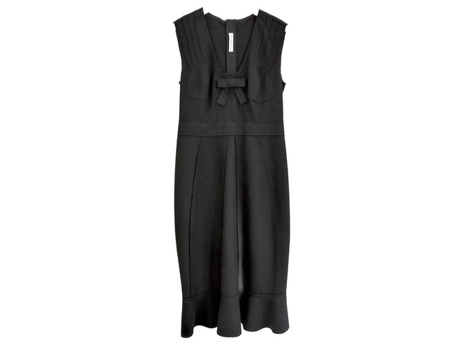 Vestido bustier de feltro de lã preta Prada Outono 2008 Preto