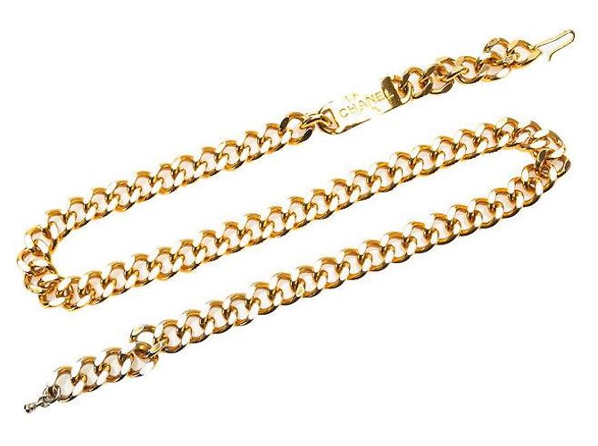 Timeless Cinto de corrente com placa de logo da Chanel Dourado