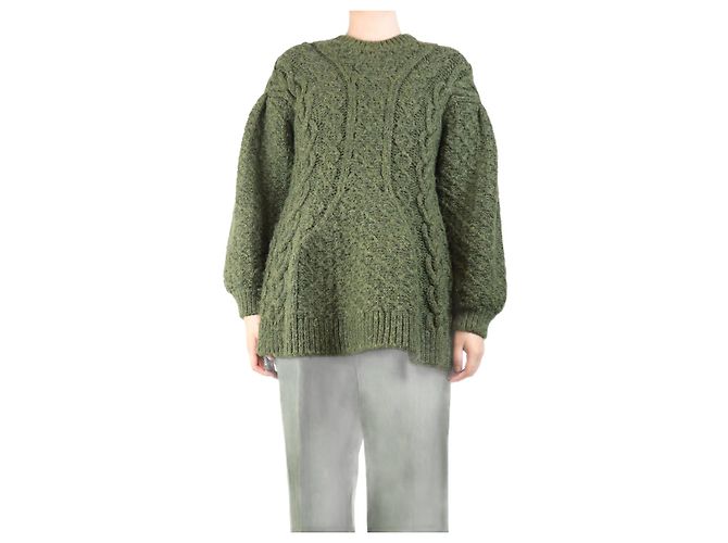 Simone Rocha Grüner, übergroßer, grob gestrickter Pullover - Größe S