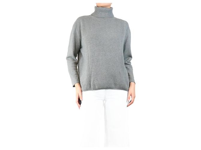 Autre Marque Grüner gerippter Kaschmir-Rollkragenpullover - Größe UK 16