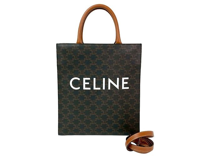 Céline Sac à main en cuir Cabas vertical CELINE Marron Noir