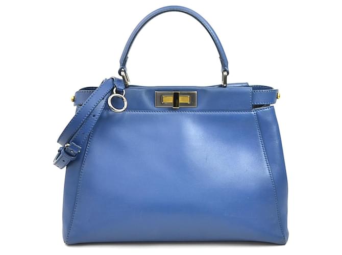 Fendi Peekaboo Medium Leather Shoulder Bag Blue  ref.2550523
