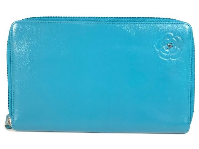 CHANEL Cartera Larga Camelia CC Coco Mark Azul