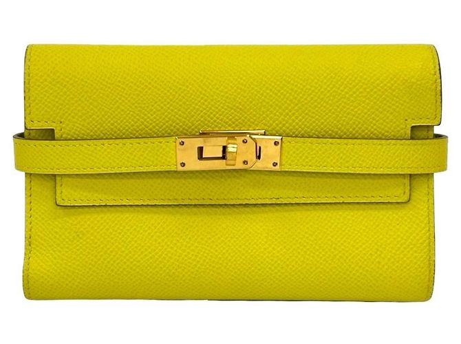 Hermès Hermes Kelly Compact Leather Bifold Wallet Yellow
