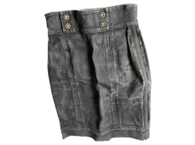 Chanel Black Canvas High Waisted Pencil Skirt XS
