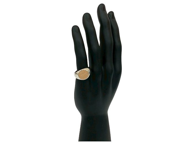 Hermès HERMES Ex Libris Chevalier Band Ring Silvery Golden