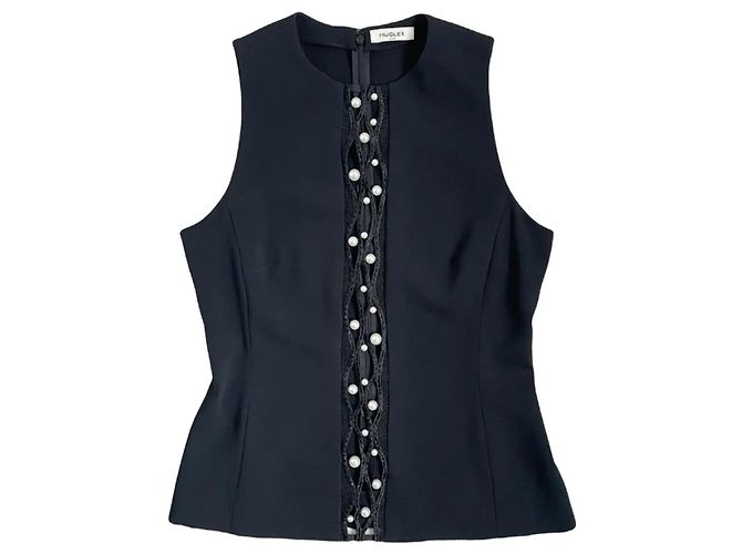 Blusa nera Thierry Mugler con dettagli in perle e pizzo Nero