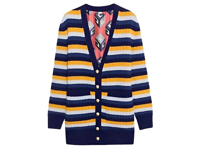 Gucci Gestreifte Strickjacke Blau Wolle