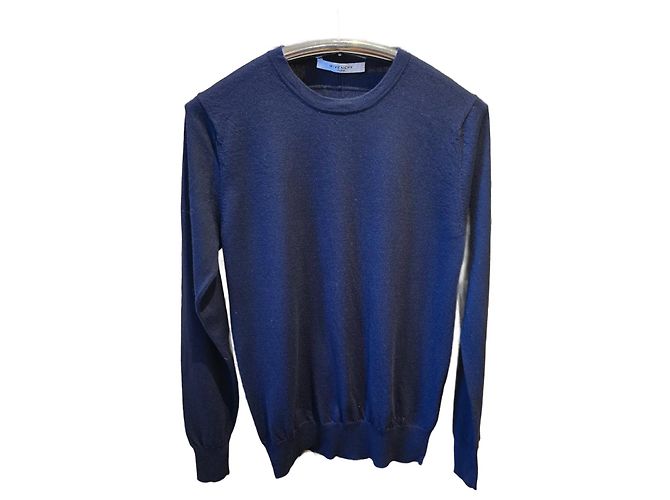 GIVENCHY Merino Wool Round Neck Sweater Navy Blue 100% Wool
