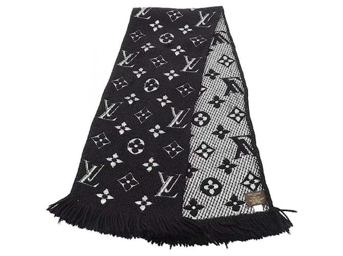 Louis Vuitton Echarpe Logomania Shine Scarf Black Silvery Silk Wool  ref.2551011
