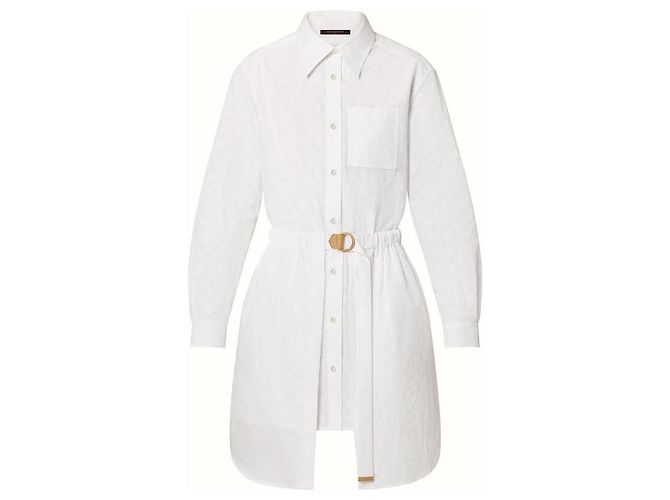 Hemdkleid Trompe L’Oeil mit Monogramm Relief von Louis Vuitton Weiß