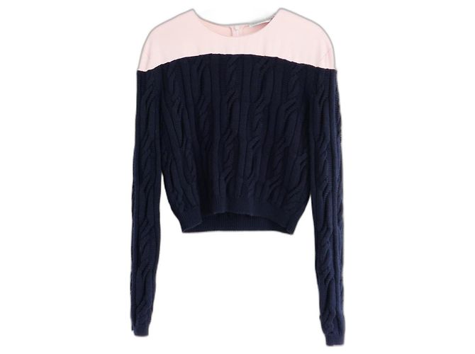 Dior x Raf Simons Pre-Fall 2015 Kabelstrick-Seidenpullover Pink Marineblau 