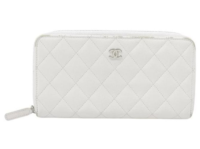 Chanel Trifold Flap Quilted Caviar Small White
