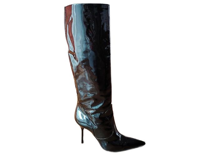 DOLCE & GABBANA DEVOTION GLOSSY CALF LEATHER BOOTS. Black