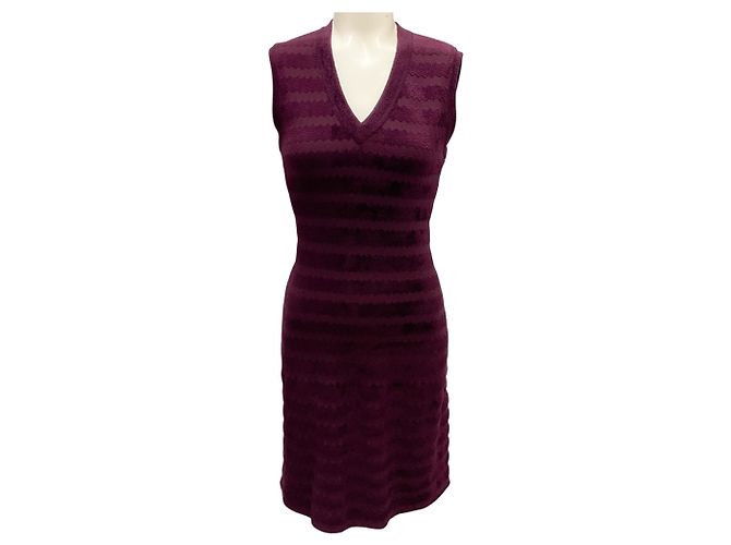 Alaïa Vestido de malha stretch sem mangas em bordô Alaia com decote em V Bordeaux