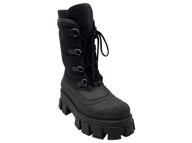Prada Black Lace Up Combat Boots