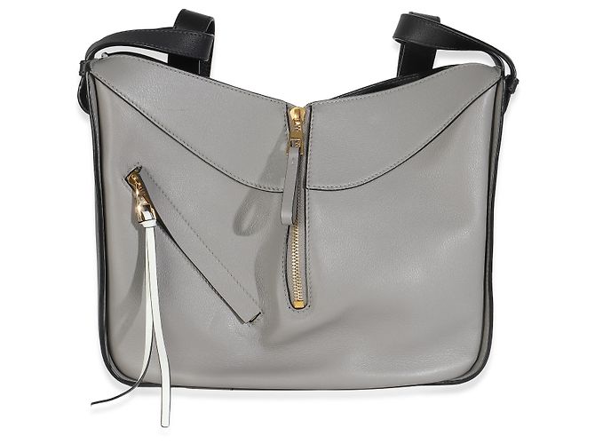 Borsa a spalla Hammock media in pelle di vitello grigia e nera Loewe Marrone