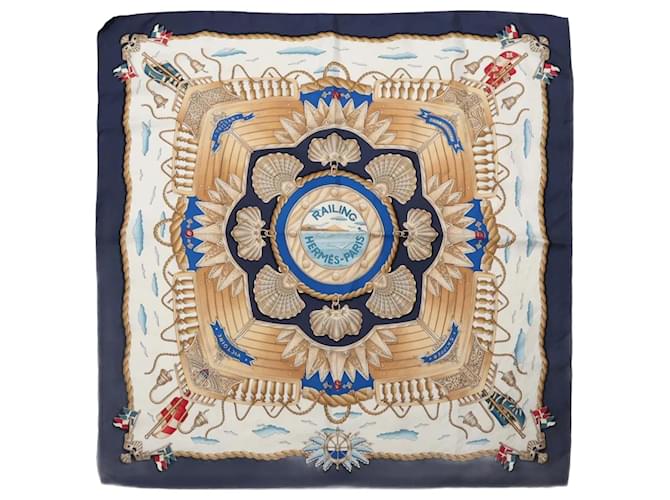 Hermès Carré 90 "RAILING" Silk handkerchief in Navy Blue  ref.2551410