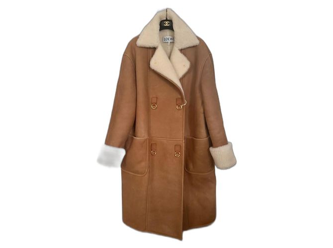 Casaco Loewe de shearling e pele de cordeiro Cognac Conhaque