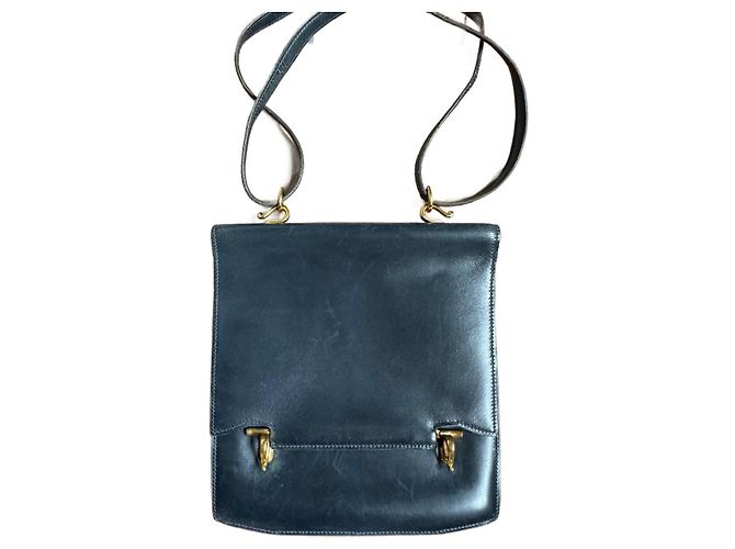 Borsa a spalla Hermès Camargue Box Calf blu navy Blu scuro