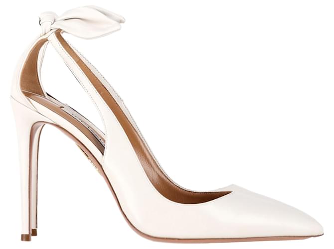 Aquazzura Bow Tie 105 Cutout Pumps in White Lamb Leather Cream  ref.2551511