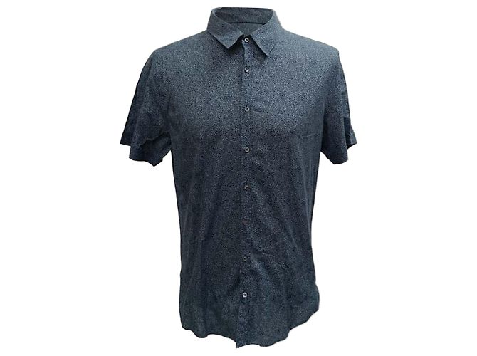 Camicia button-down in cotone blu navy con stampa floreale Gucci Blu chiaro