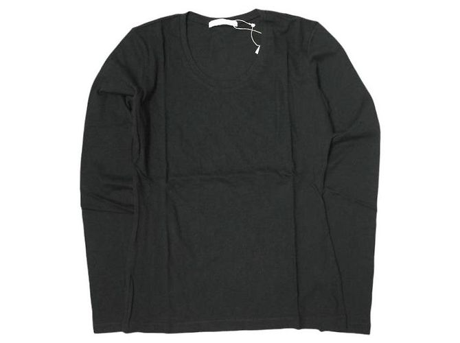 Autre Marque white label by noblesse oblige Solid U Neck Cotton Long Sleeve T-shirt Black