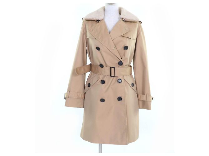 COACH Lamb fur collar Wool Lining Cotton Trench Coat Beige