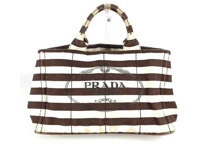 Bolsa Tote Prada Canapa com borda de logo Marrom Branco