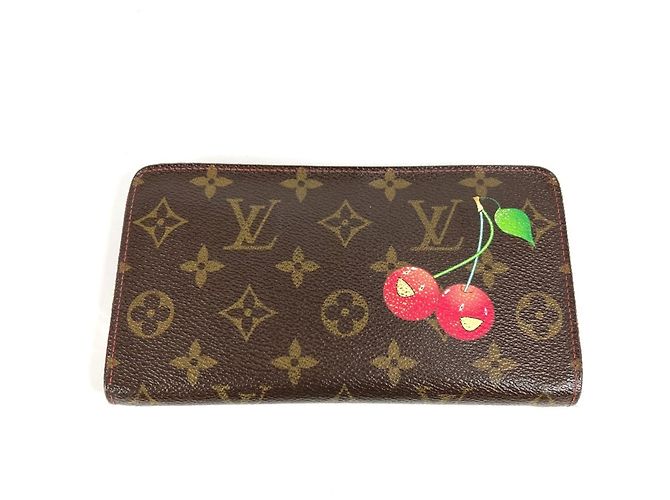 Louis Vuitton Monogram Cherry Long Wallet Brown Red