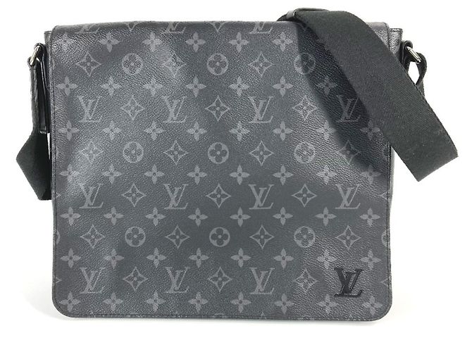 Louis Vuitton Monogram Eclipse District PM Flap Shoulder Bag Black