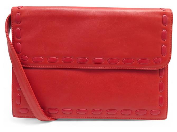 VINTAGE SAC A MAIN YVES SAINT LAURENT BESACE CUIR ROUGE SURPIQUE BANDOULIERE BAG 