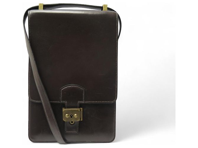 Hermès VINTAGE HERMES BOX LEATHER SHOULDER BAG BROWN
