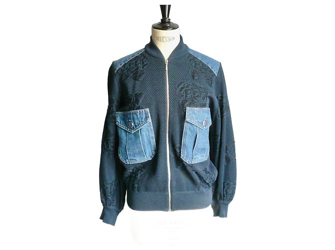 CHANEL Zip-up Camelia Teddy Jacket Navy Size 38 FR Navy blue