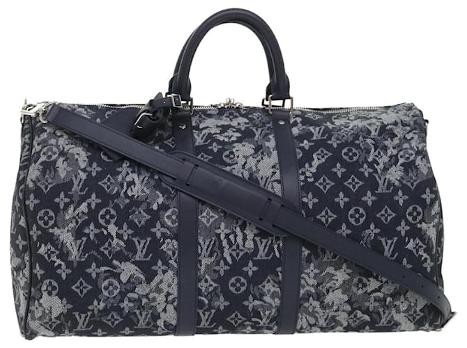 Louis Vuitton Keepall Bandouliere Bag Monogram Tapestry Canvas 50 Navy blue Cloth  ref.2552857