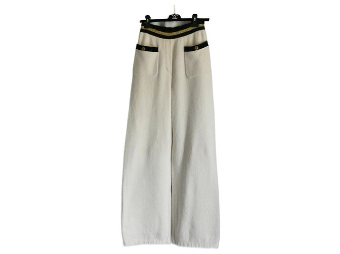 CHANEL Pantalón de Algodón Toalla Blanco T36