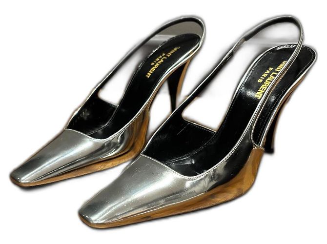 Saint Laurent Slingback Pumps 38 Silber