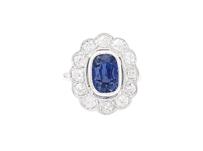 Autre Marque Platin Pompadour Ring, Saphir und Diamanten.
