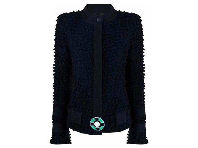 Chaqueta de tweed Chanel con cinturón Gripoix FR 42 Negro