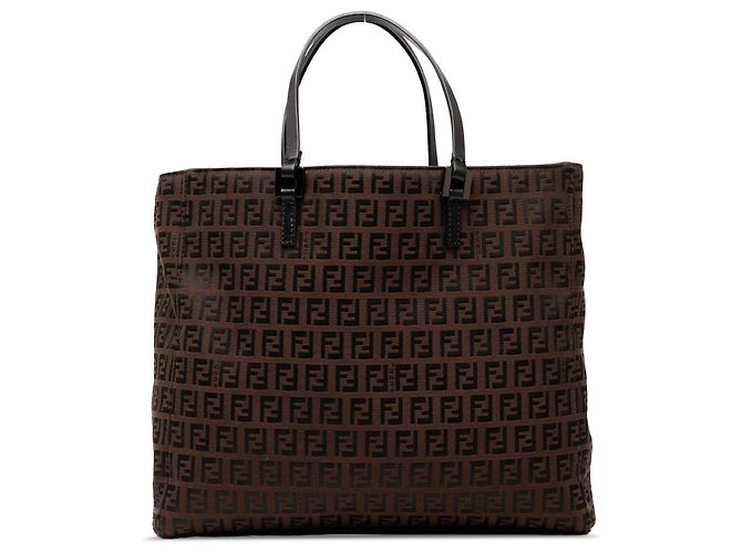 Borsa tote in tela Zucchino marrone Fendi Marrone scuro