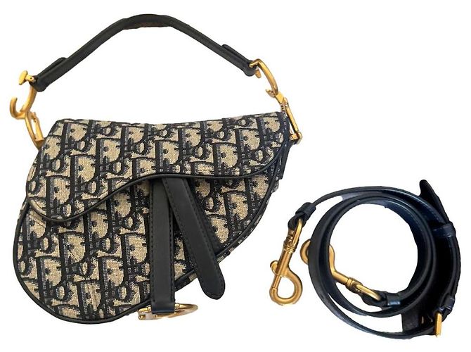 Mini bolsa Saddle Dior azul de tecido