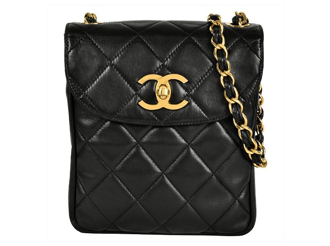 Chanel Matelasse Coco Mark Chain Shoulder Bag Black