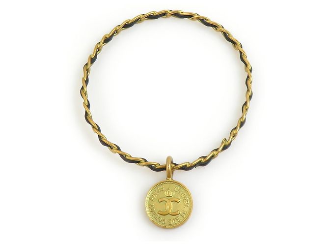 Timeless Pulseira de couro preta e dourada Chanel Preto Dourado