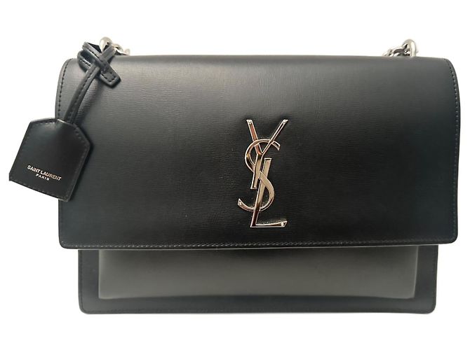 Saint Laurent Sunset Bolsa de couro preta Preto