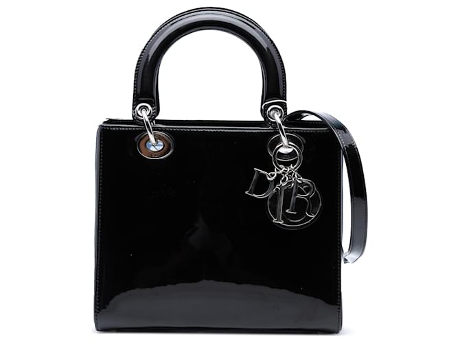 Dior Black Medium Patent Lady Dior Leather Patent leather  ref.2554408